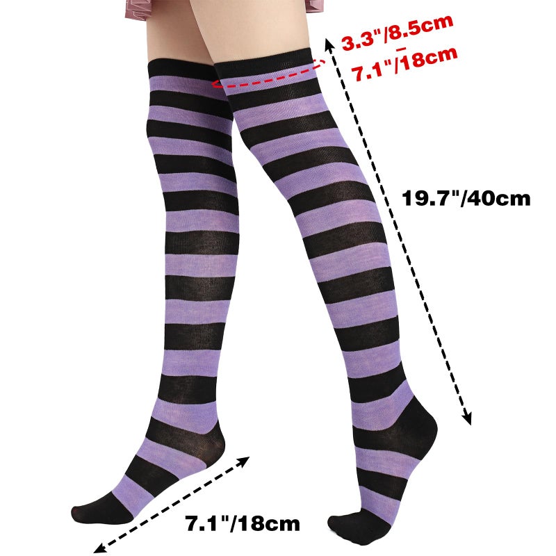 DAZCOS Striped Thigh High Socks Elastic Over The Knee Knit Stockings for Daily or Anime Cosplay (Purple+black) - Image 3